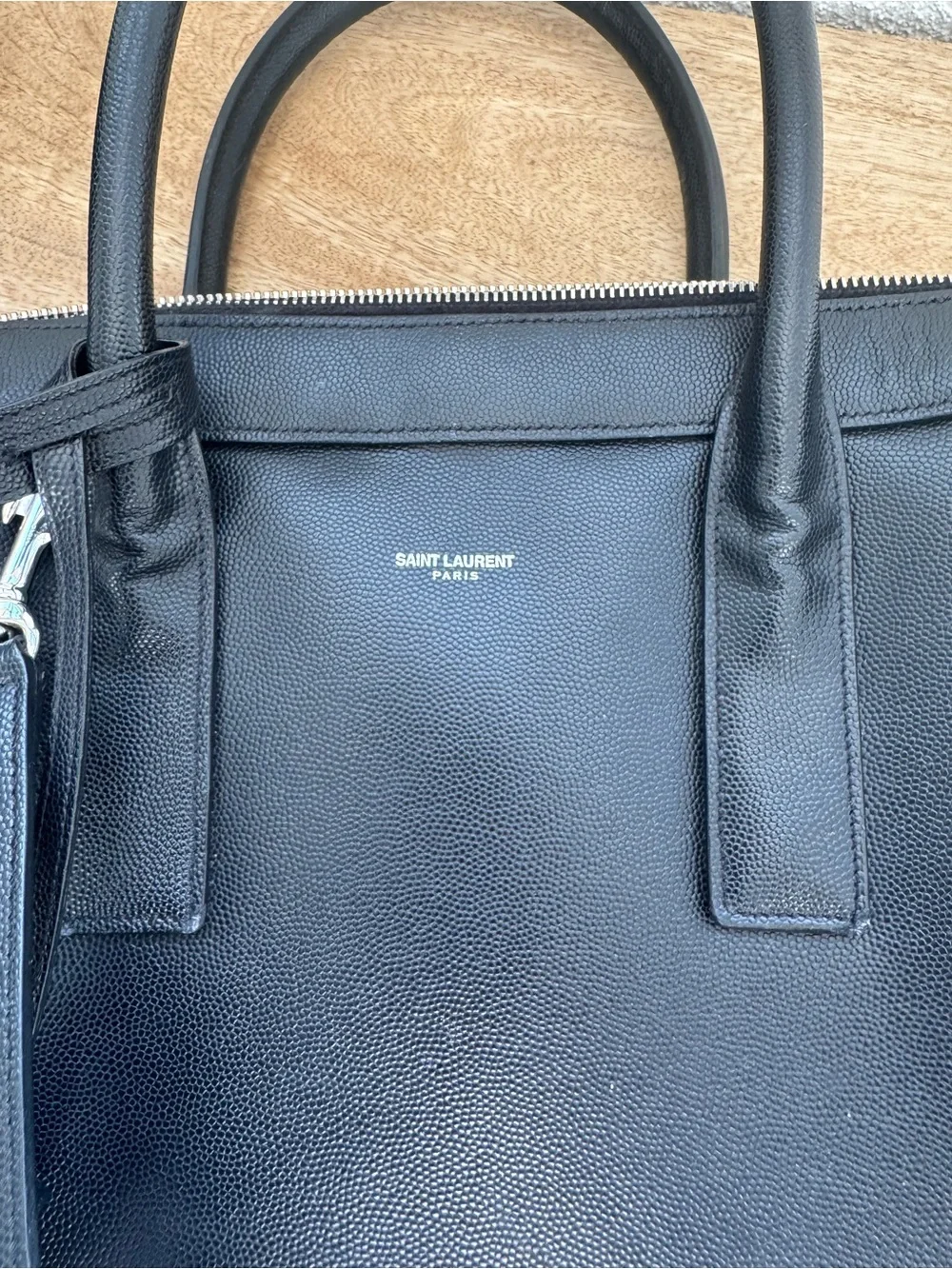 Saint Laurent Black Pebbled Leather Laptop Brief Bag